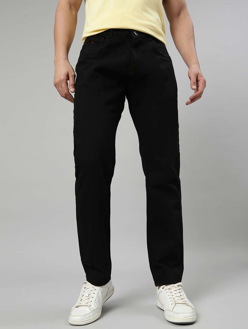 men plain mid rise full length tapered jeans