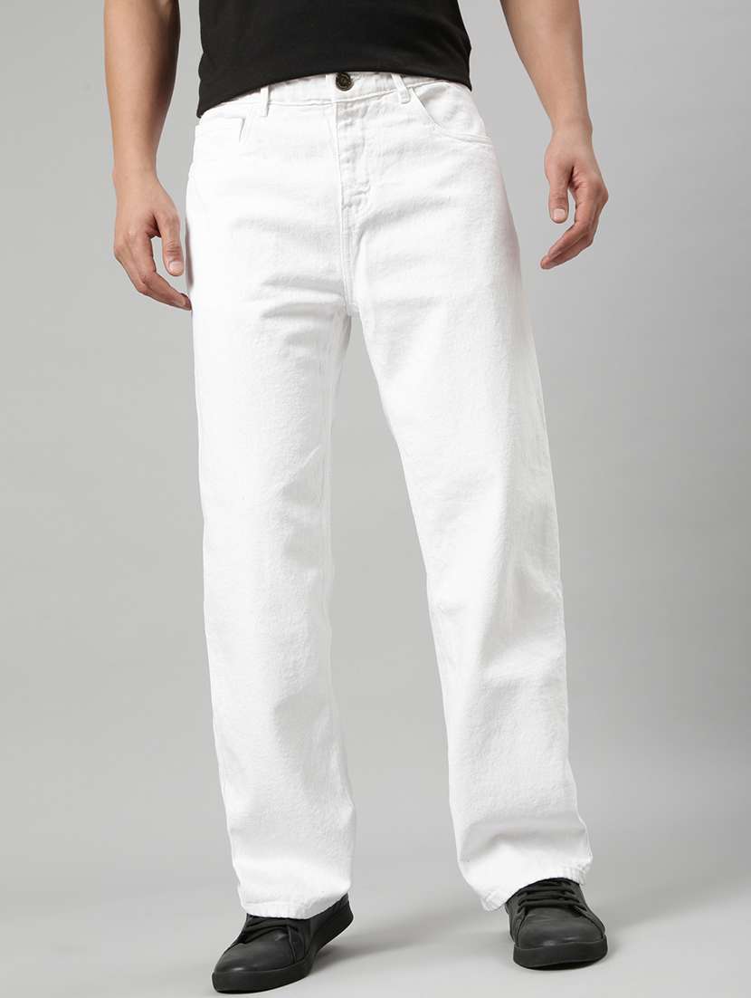 men plain mid rise full length straight jeans