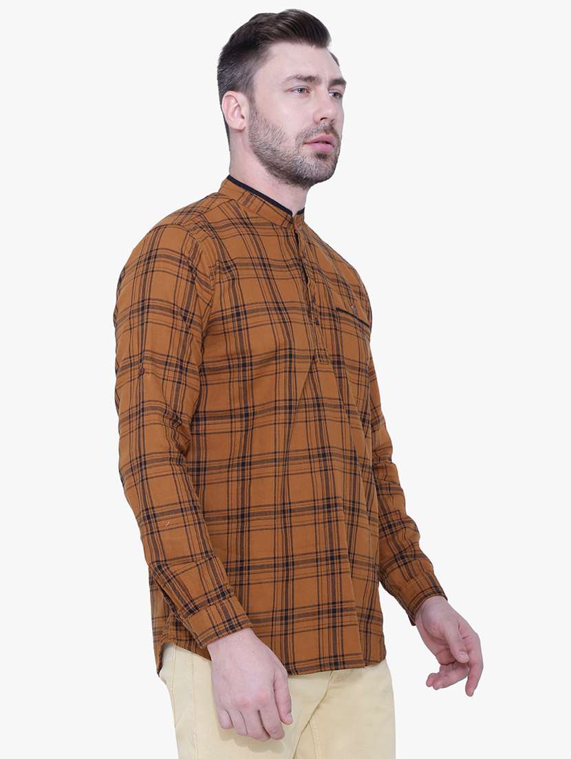 men checkered mandarin neck short kurta - 22452033 -  Standard Image - 1
