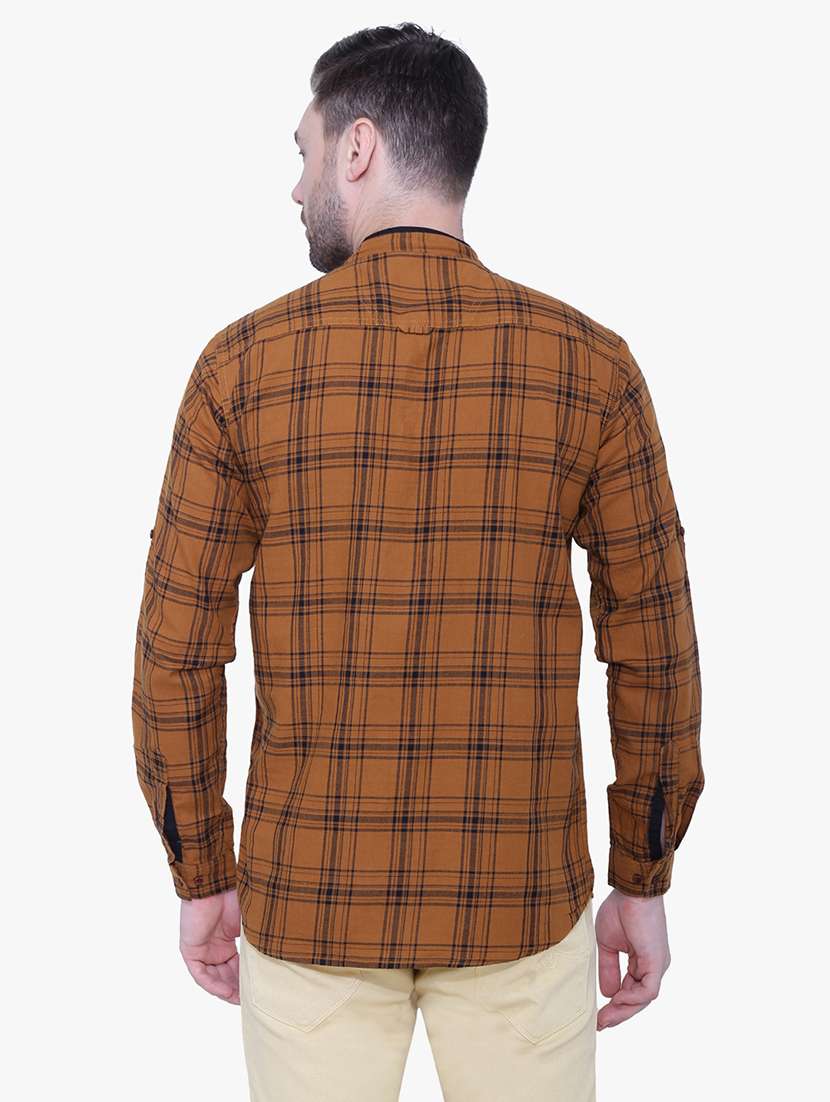 men checkered mandarin neck short kurta - 22452033 -  Standard Image - 4