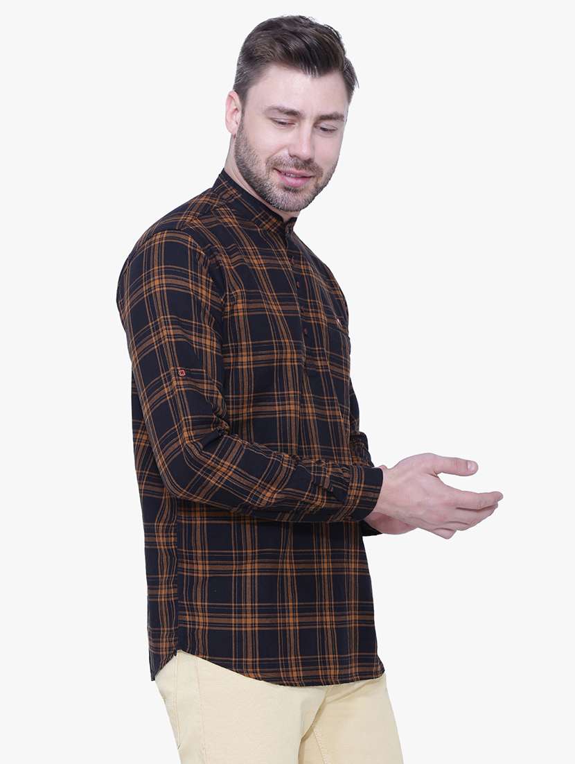 men checkered mandarin neck short kurta - 22452034 -  Standard Image - 1