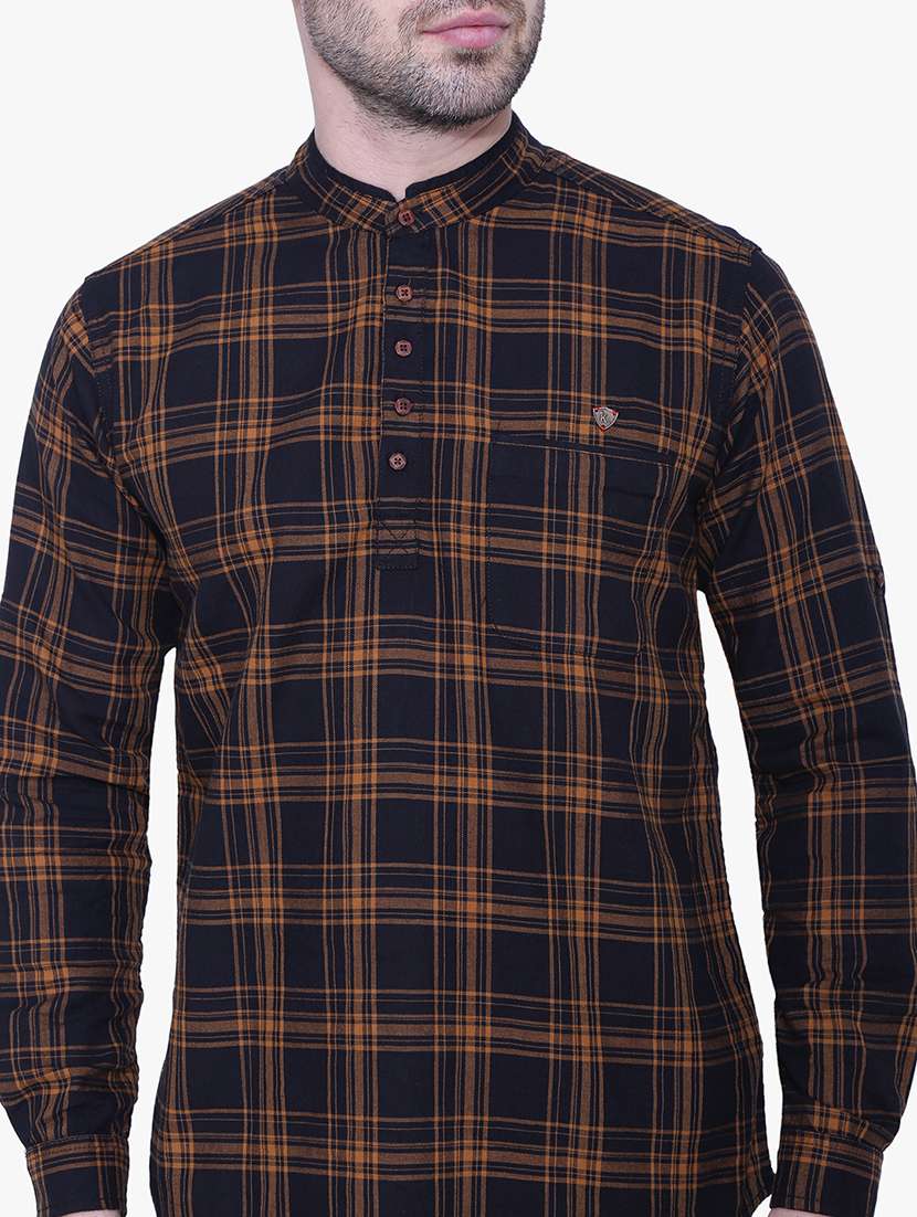 men checkered mandarin neck short kurta - 22452034 -  Standard Image - 4