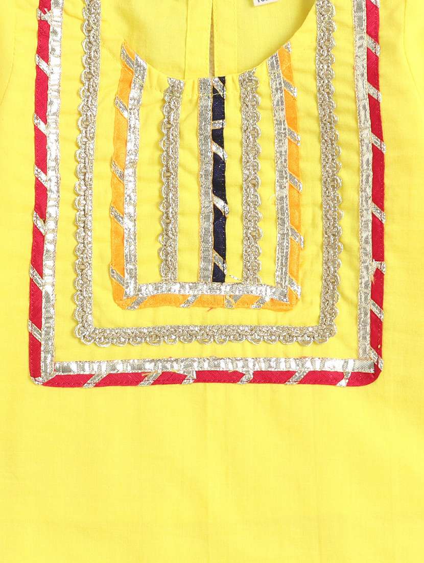 girls yellow cotton gota patti kurta sharara set - 22452088 -  Standard Image - 4