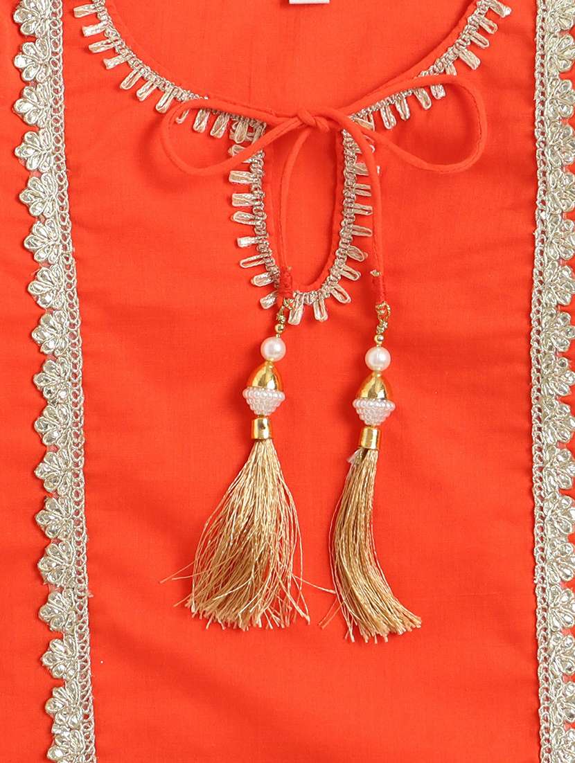 kids orange cotton kurta sharara set suit set - 22452091 -  Standard Image - 4