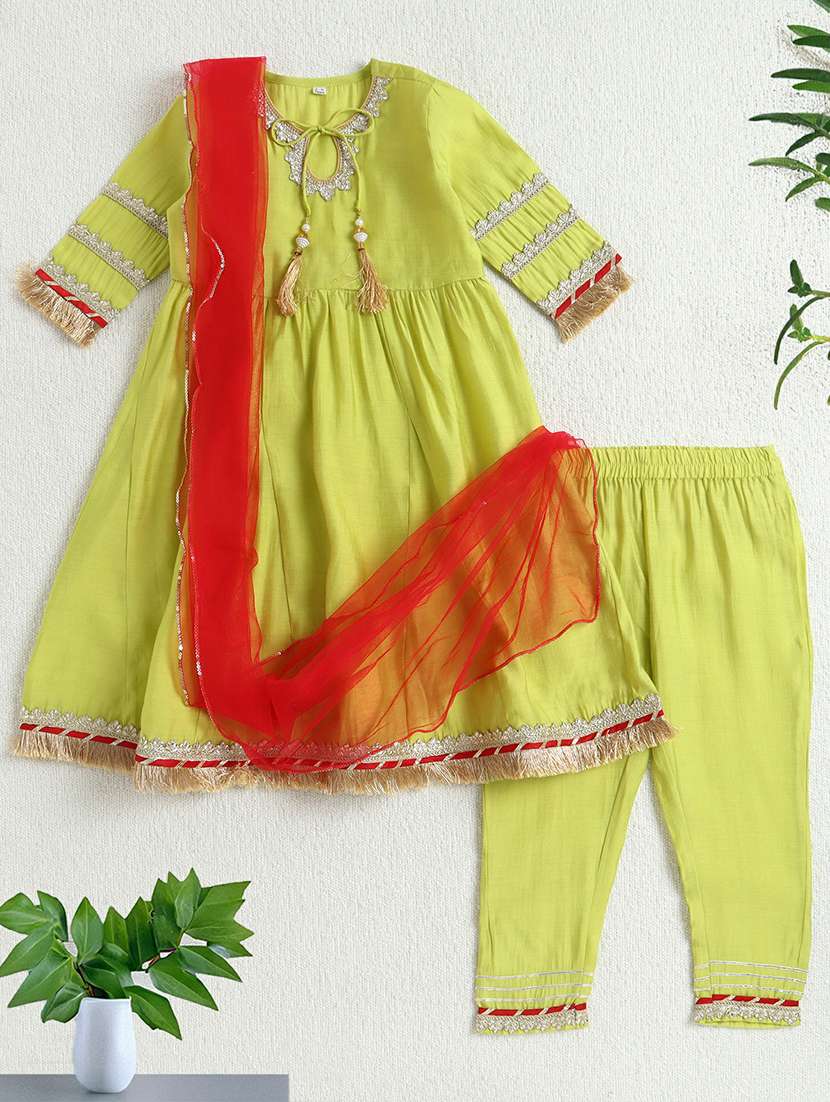 girls green suit set with gota work - 22452092 -  Standard Image - 1