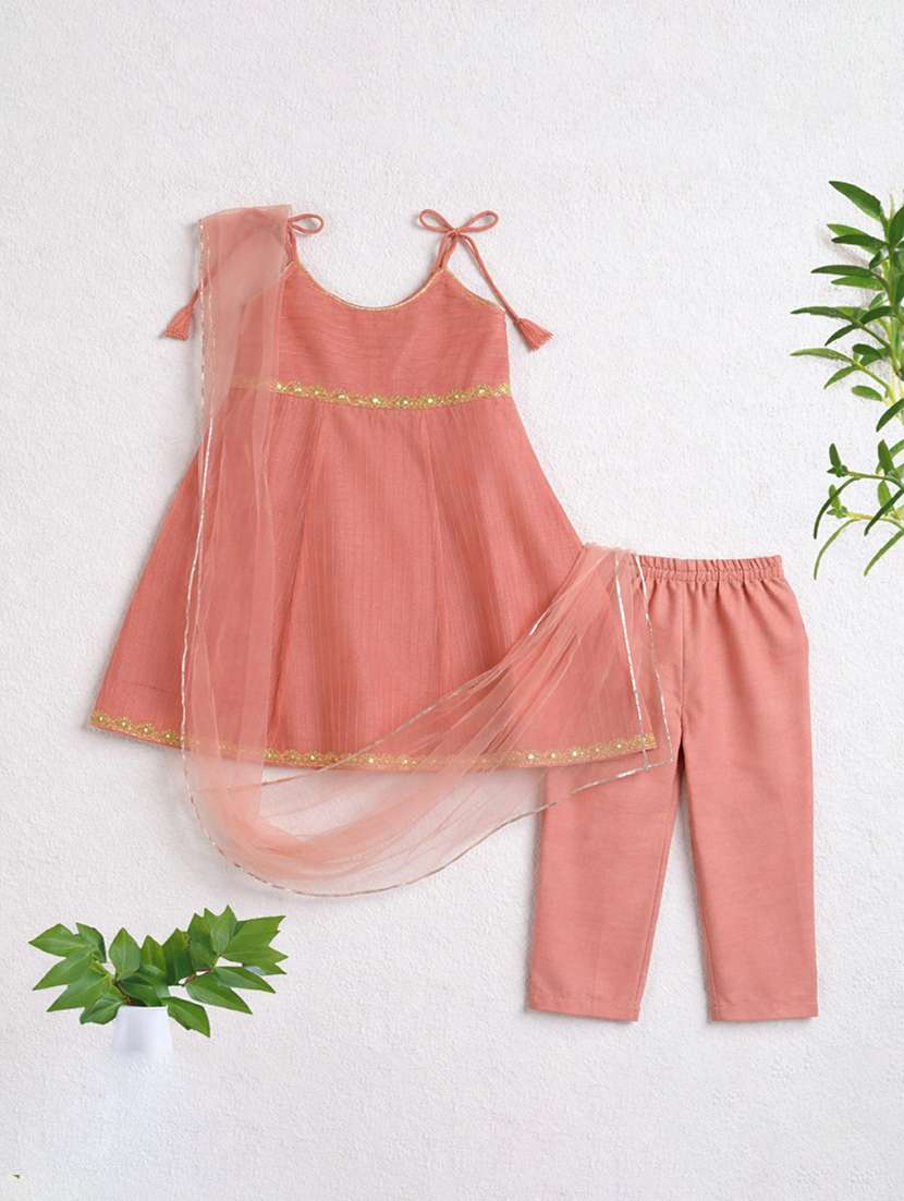 girls peach polyester suit set - 22452118 -  Standard Image - 1