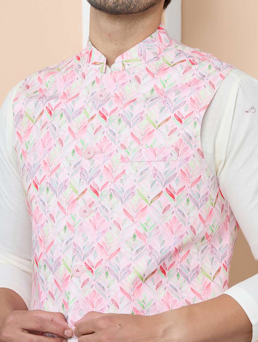 men pink cotton blend nehru jacket - 22452373 -  Standard Image - 1