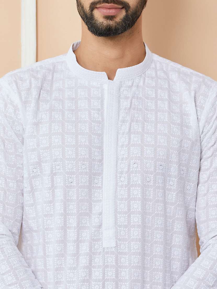 men solid with work mandarin neck kurta pyjama set - 22452669 -  Standard Image - 1