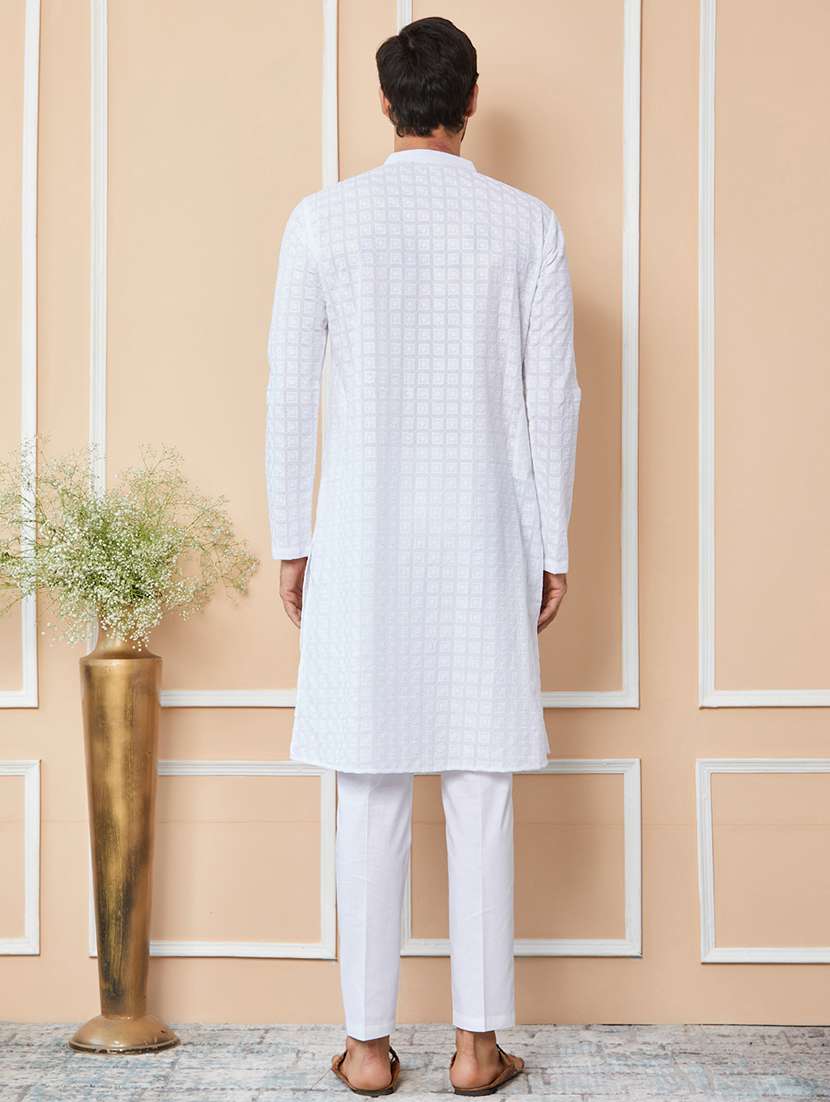 men solid with work mandarin neck kurta pyjama set - 22452669 -  Standard Image - 4