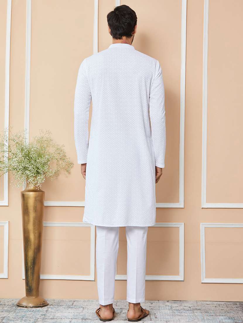 men solid with work mandarin neck kurta pyjama set - 22452672 -  Standard Image - 4