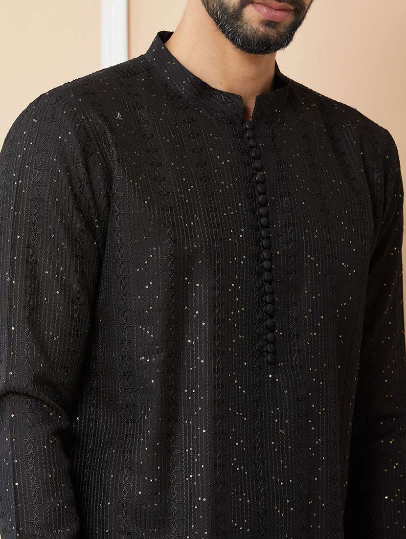 Men Solid With Work Mandarin Neck Kurta Pyjama Set - 22452675 -  Standard Image - 1