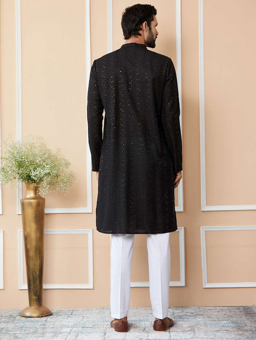 Men Solid With Work Mandarin Neck Kurta Pyjama Set - 22452675 -  Standard Image - 4