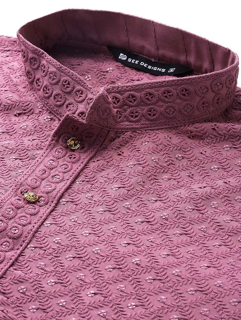 men solid with work mandarin neck kurta pyjama set - 22452746 -  Standard Image - 1