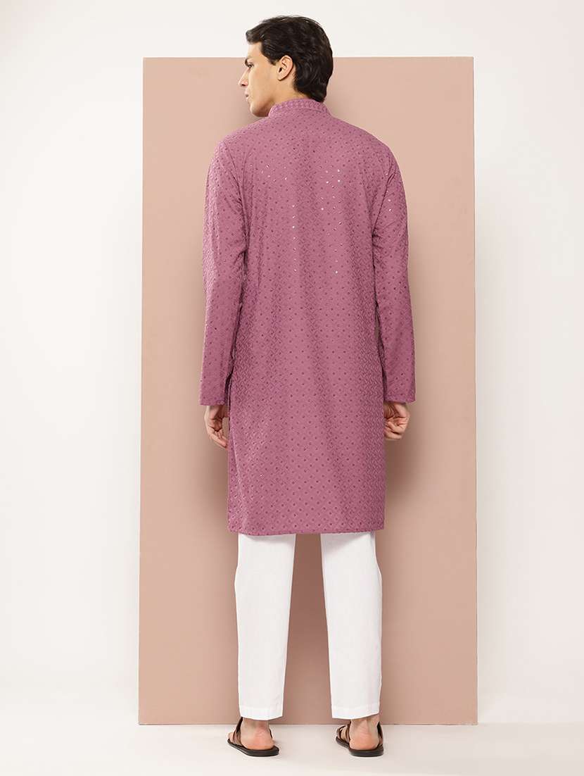 men solid with work mandarin neck kurta pyjama set - 22452746 -  Standard Image - 4