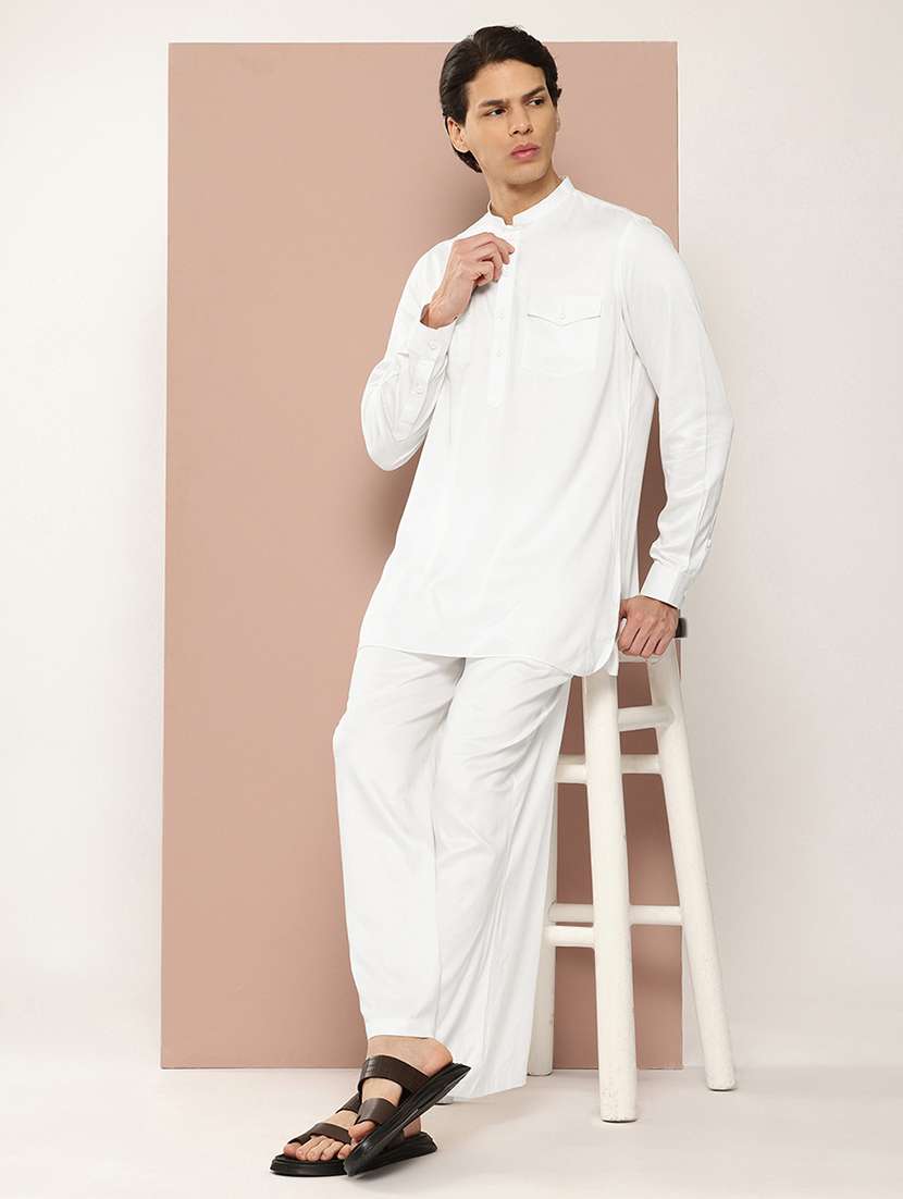 men solid mandarin neck kurta pyjama set