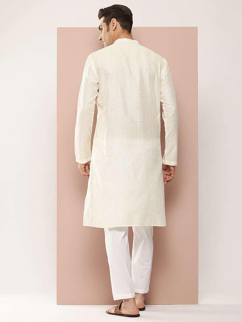 Men Solid With Work Mandarin Neck Kurta Pyjama Set - 22452768 -  Standard Image - 4
