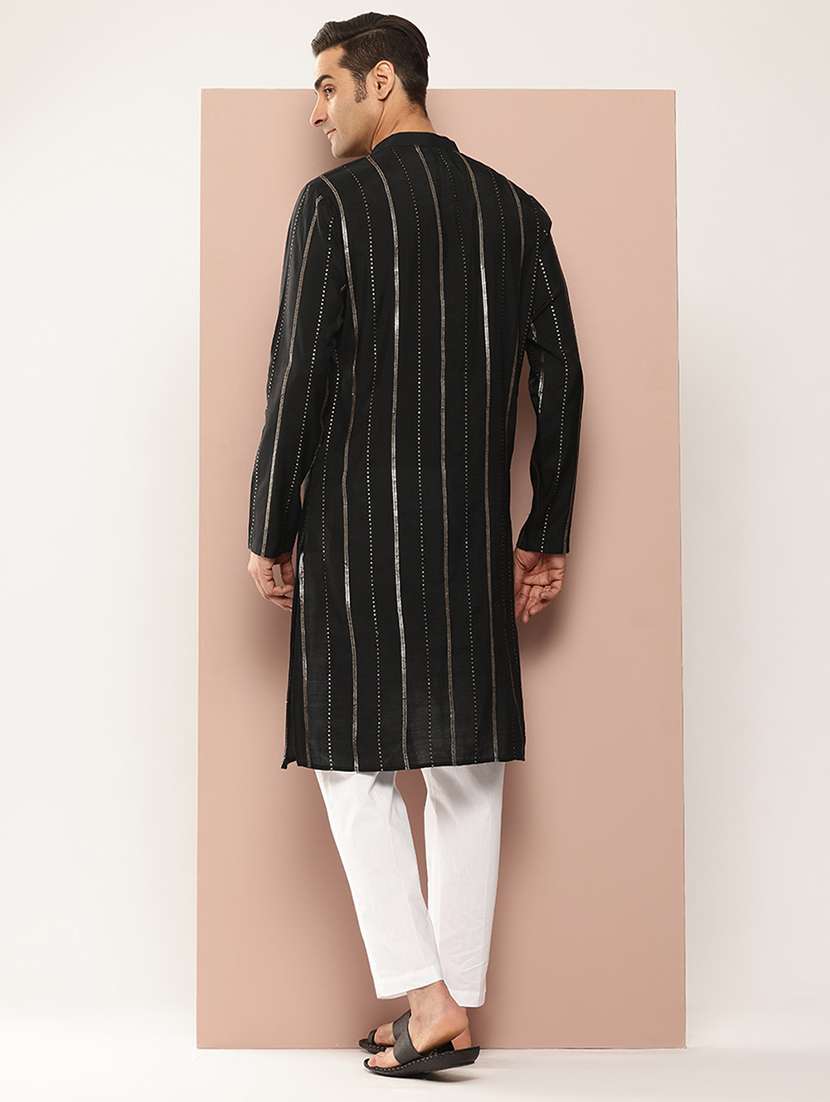 Men Solid With Work Mandarin Neck Kurta Pyjama Set - 22452772 -  Standard Image - 4
