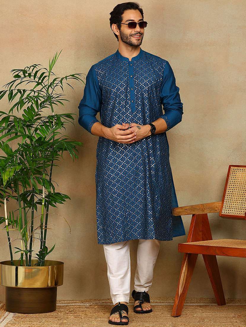 men long sleeve kurta and pyjama ethnic set