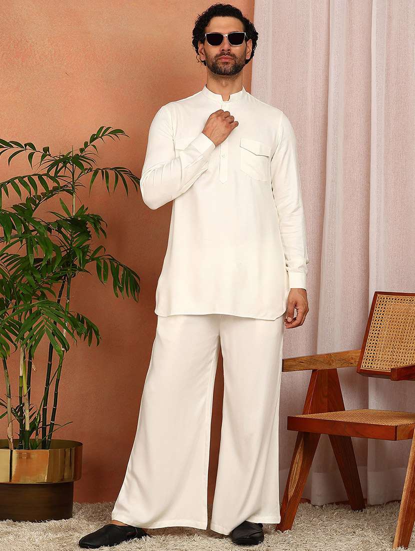 men solid mandarin neck kurta pyjama set