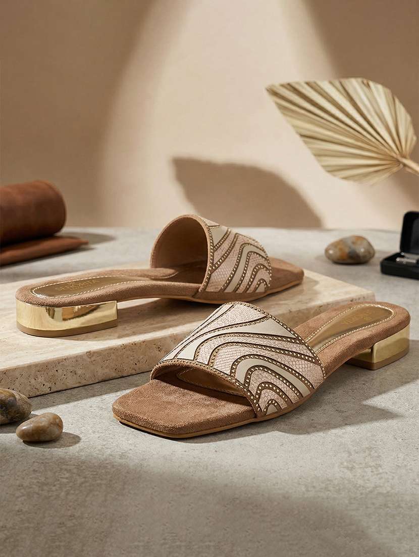 women beige slip on sandal