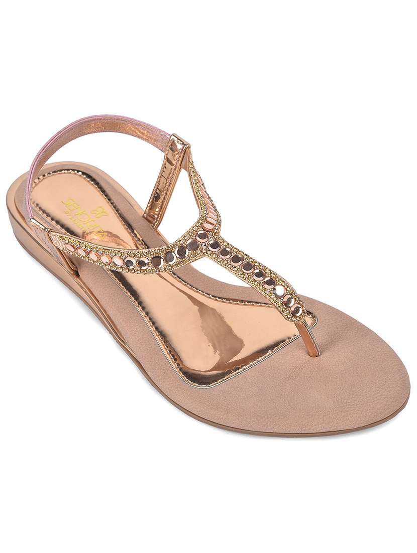 women embellished t-strap flat sandal - 22453011 -  Standard Image - 1