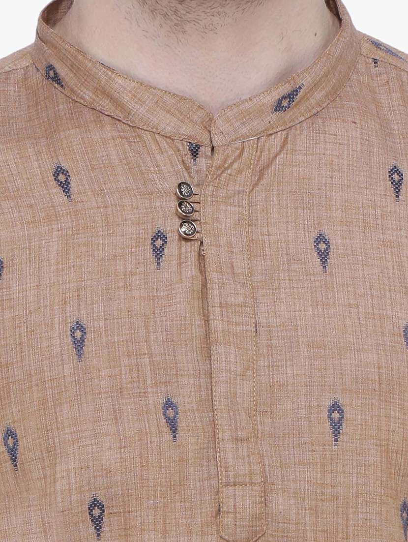 men self design mandarin neck short kurta - 22453013 -  Standard Image - 1