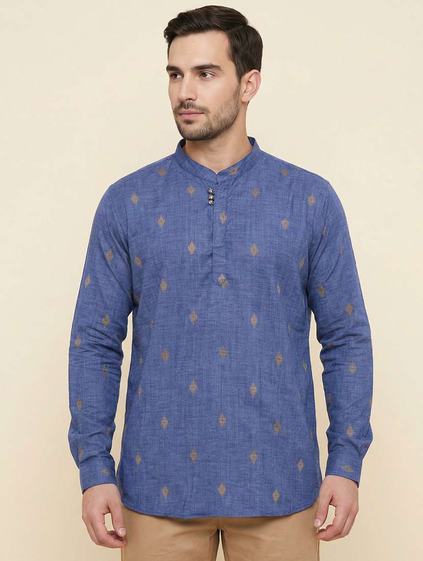 men self design mandarin neck short kurta