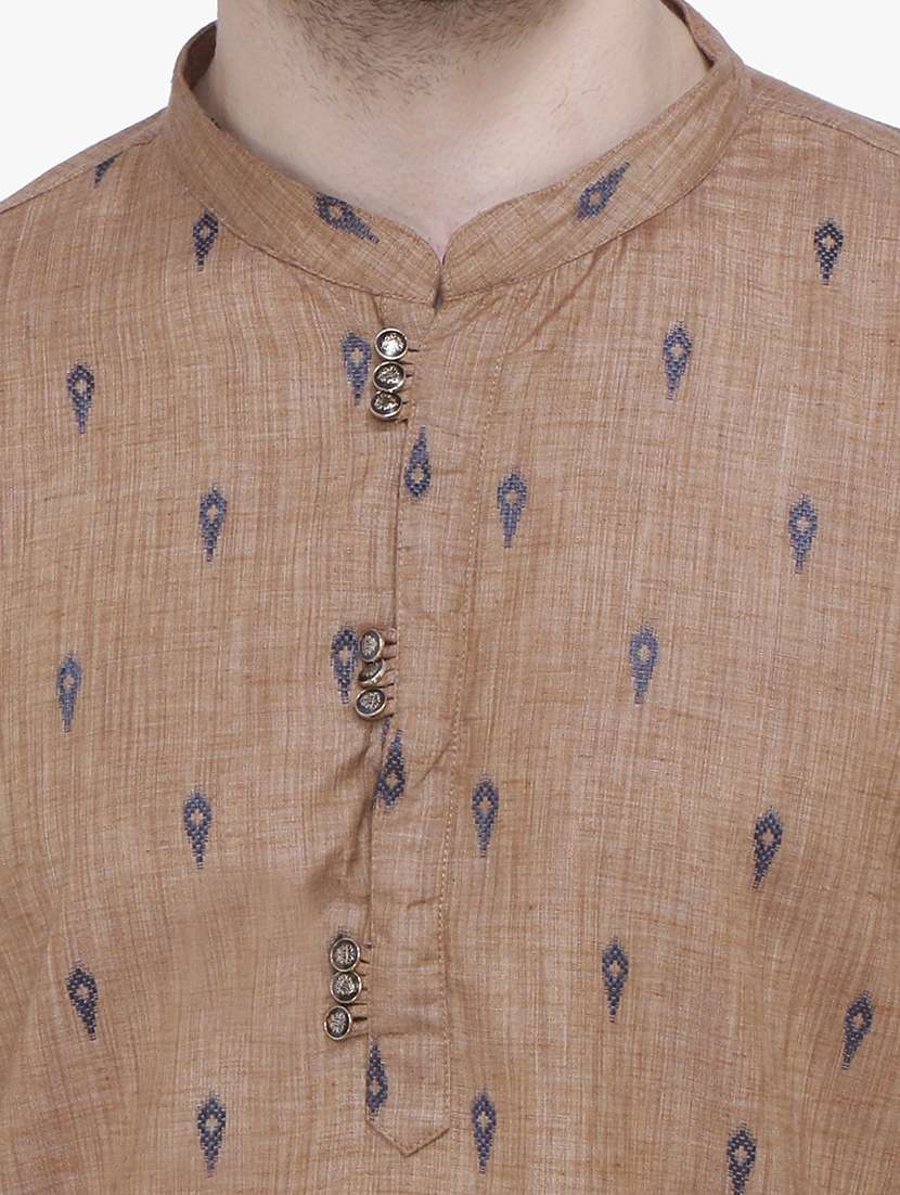 men self design mandarin neck long kurta - 22453029 -  Standard Image - 1