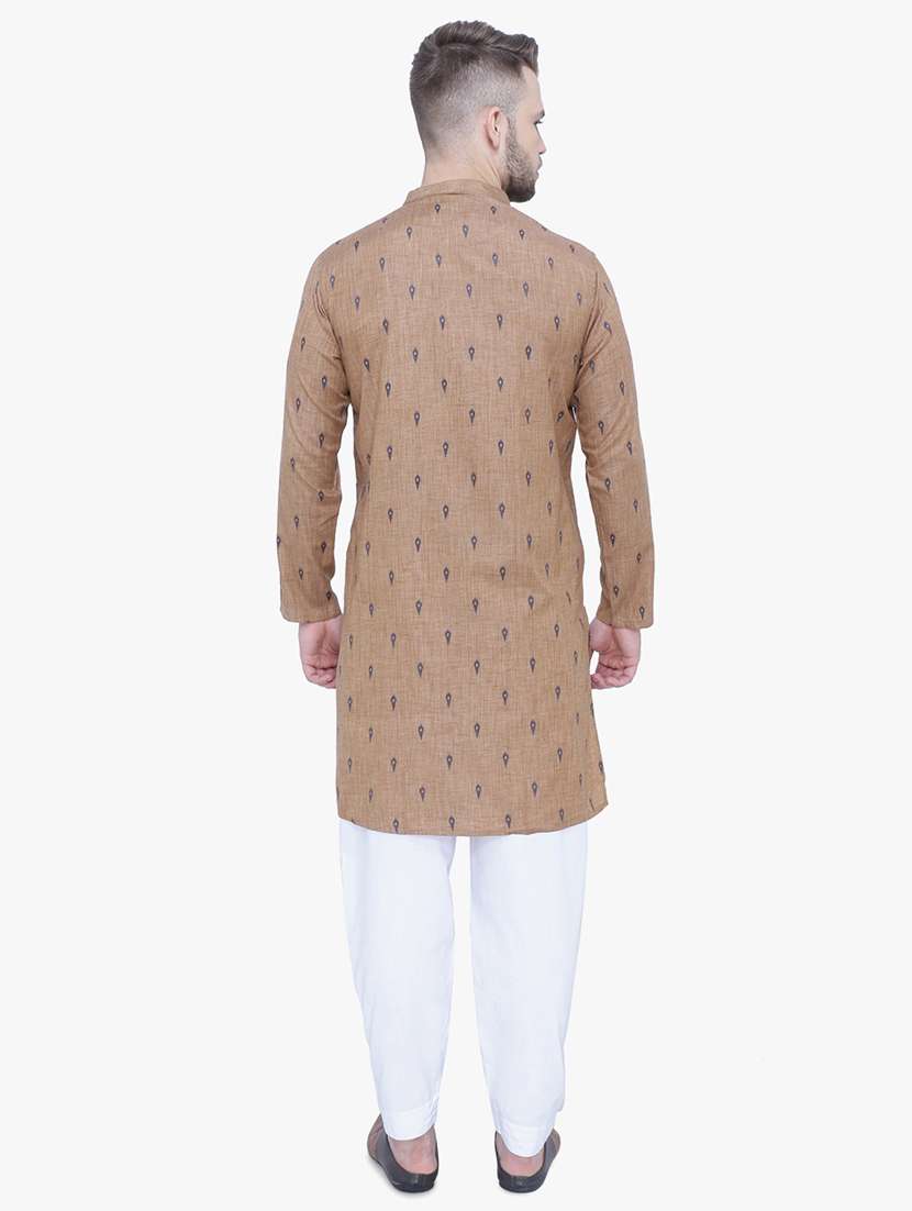 men self design mandarin neck long kurta - 22453029 -  Standard Image - 4