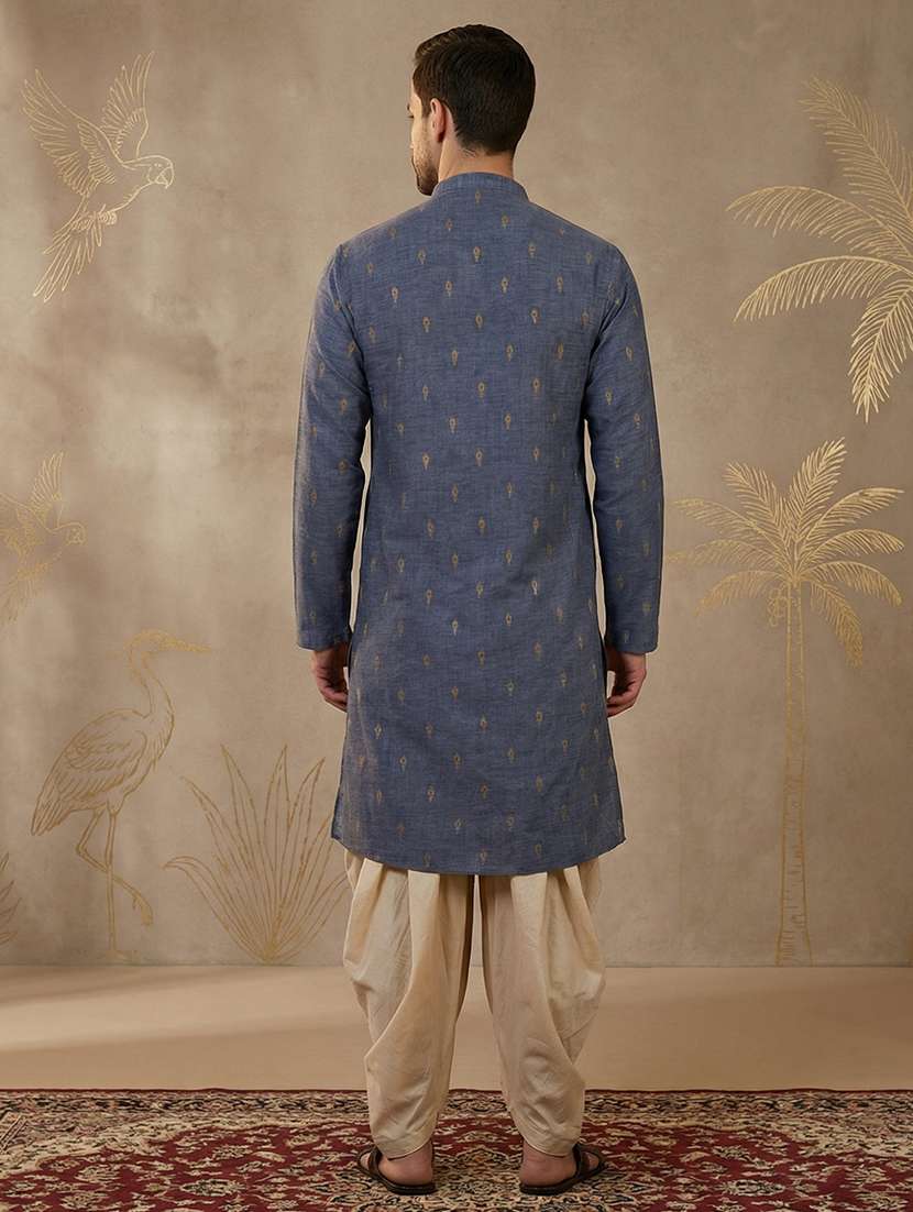 men self design mandarin neck long kurta - 22453030 -  Standard Image - 4