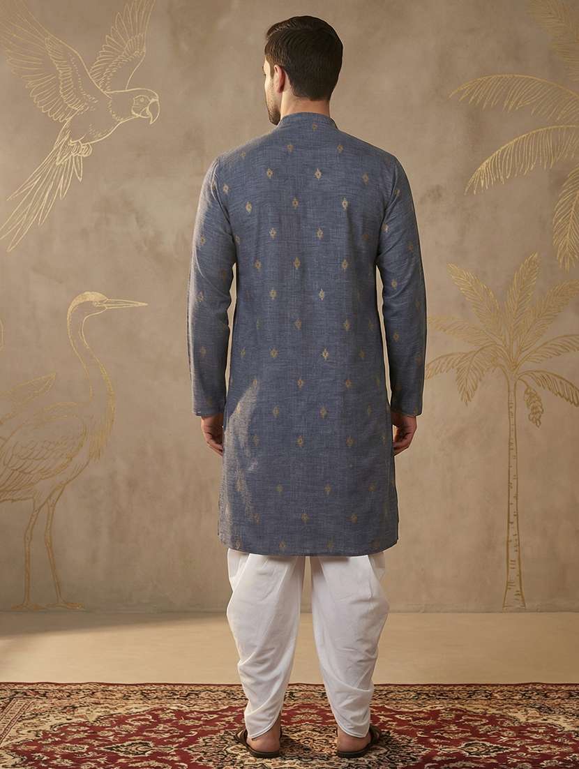 men self design mandarin neck long kurta - 22453033 -  Standard Image - 4