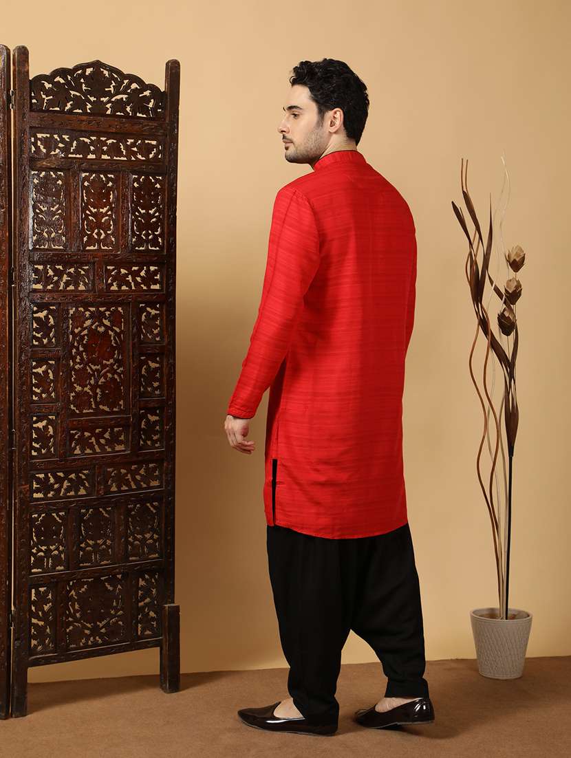 men self design mandarin neck long kurta - 22453154 -  Standard Image - 4