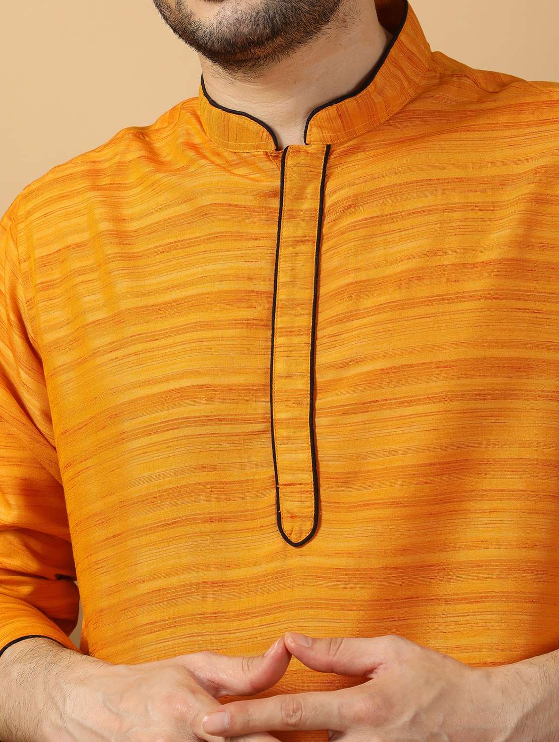 men self design mandarin neck long kurta - 22453155 -  Standard Image - 1