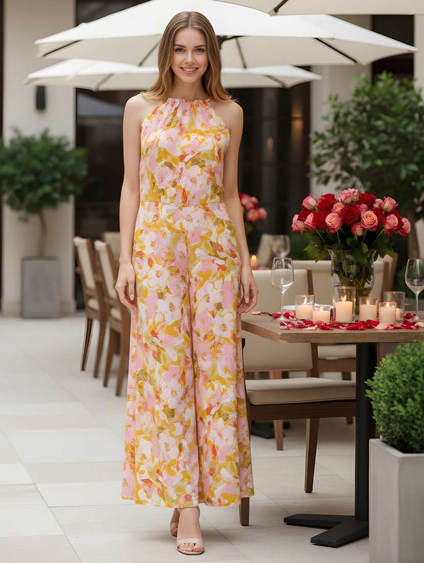 women floralyellow polyester full leg jumpsuit - 22453196 -  Standard Image - 1