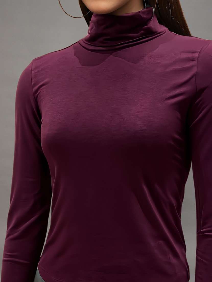 women solid maroon viscose regular top - 22453273 -  Standard Image - 1