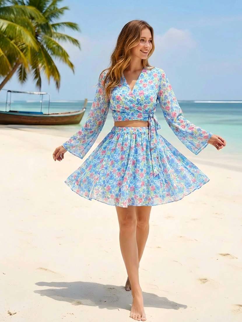women floral print polyester top and skirt co-ords set - 22453349 -  Standard Image - 1