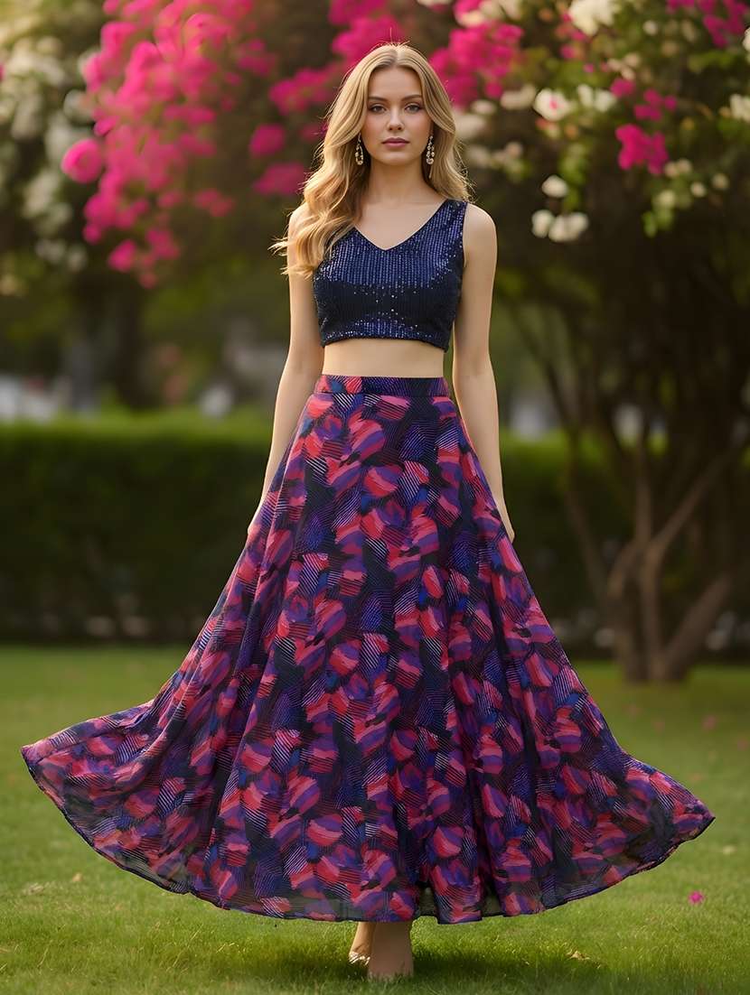 women printed polyester top and skirt set - 22453381 -  Standard Image - 1