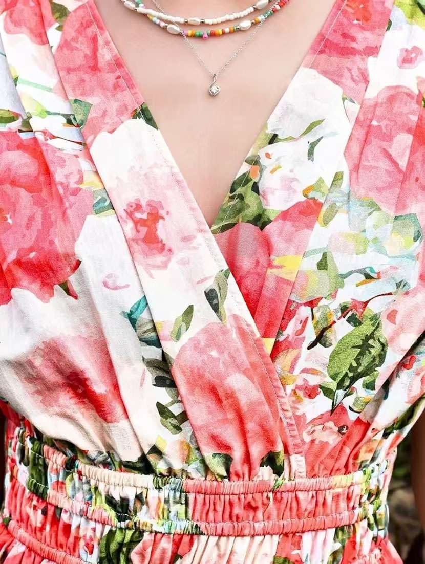 women floral tiered v neck cotton dress - 22453497 -  Standard Image - 1