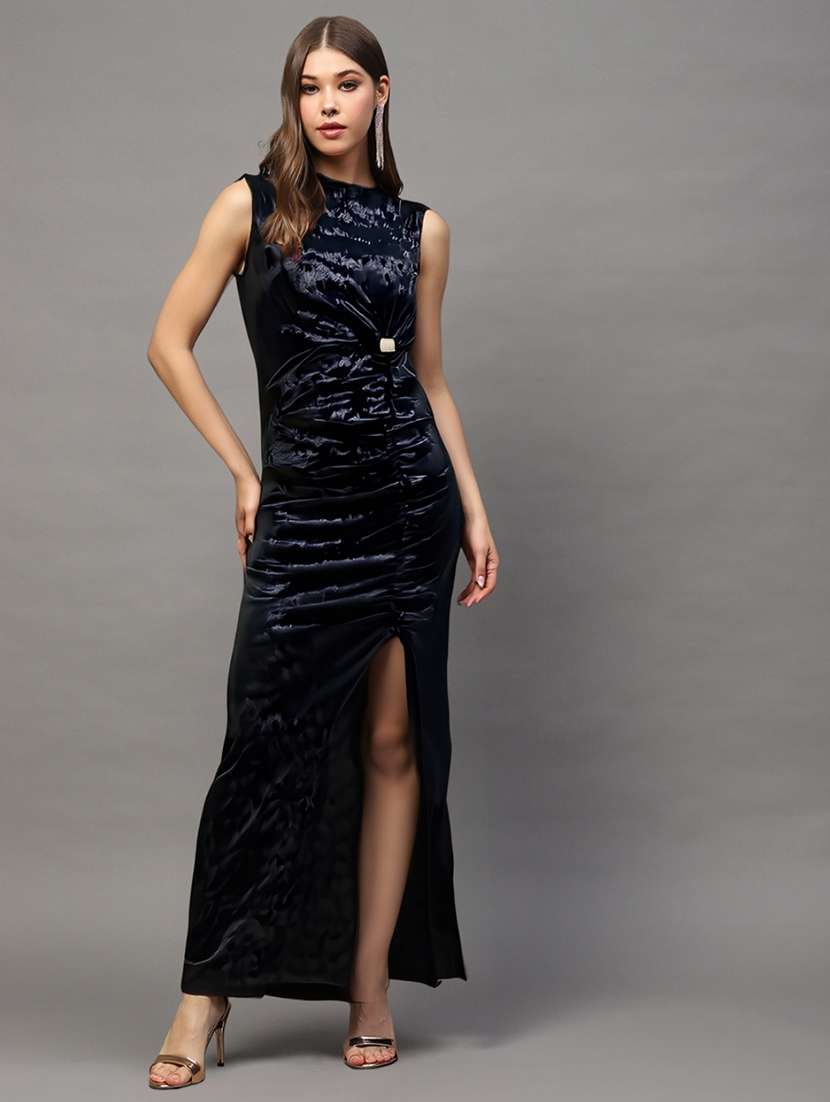 women black polyester bodycon high slit dress - 22453509 -  Standard Image - 1