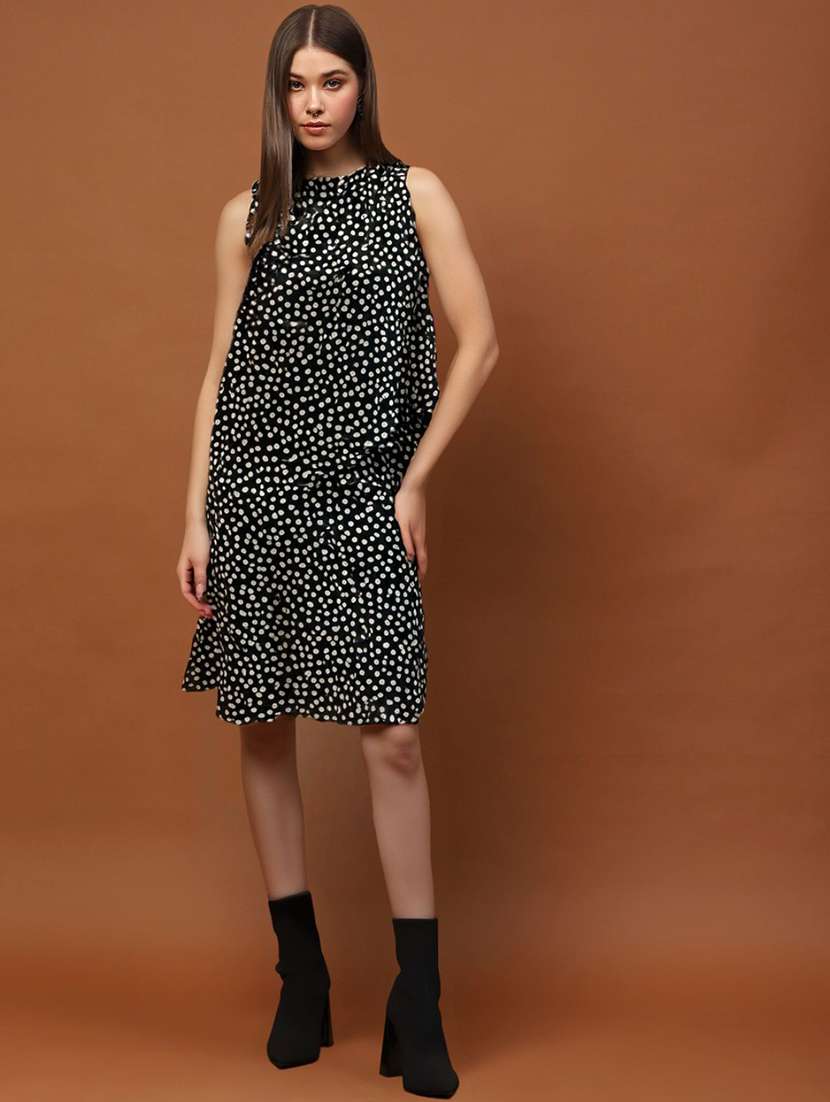 women printed cowl neck polyester a-line dress - 22453516 -  Standard Image - 1