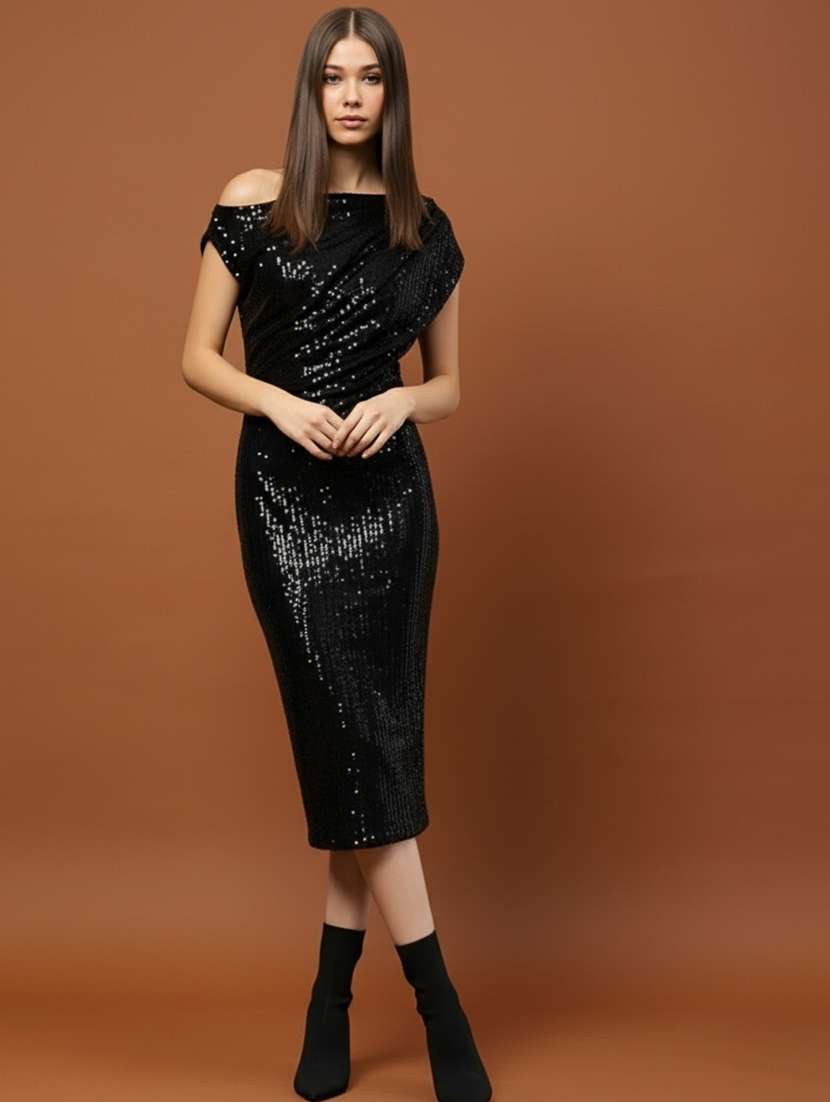 women black polyester single shoulder bodycon mini dress - 22453525 -  Standard Image - 1