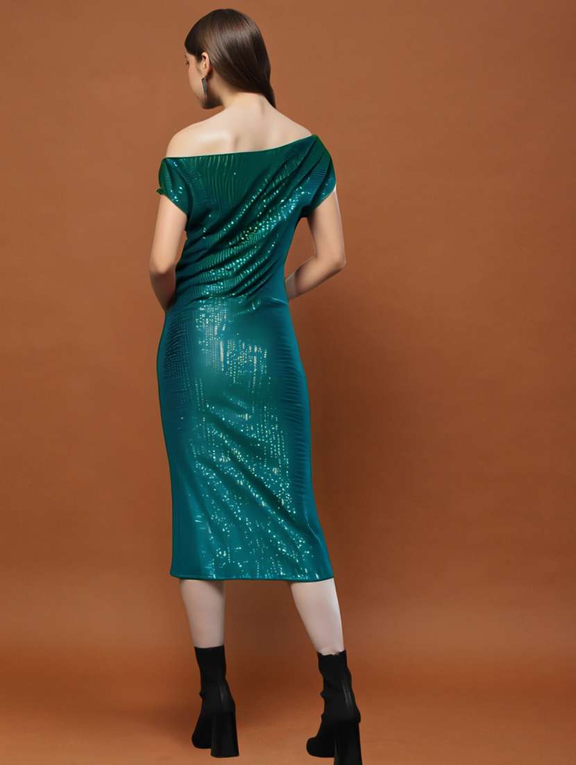 women green single shoulder bodycon midi dress - 22453526 -  Standard Image - 1