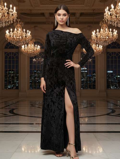 open lace back dress western dress for women Polyester crepe dress printed dress long dress –  Sheetal Online Fashion Store main image 0