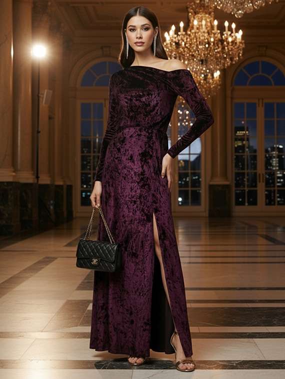 women single shoulder velvet maxi dress
