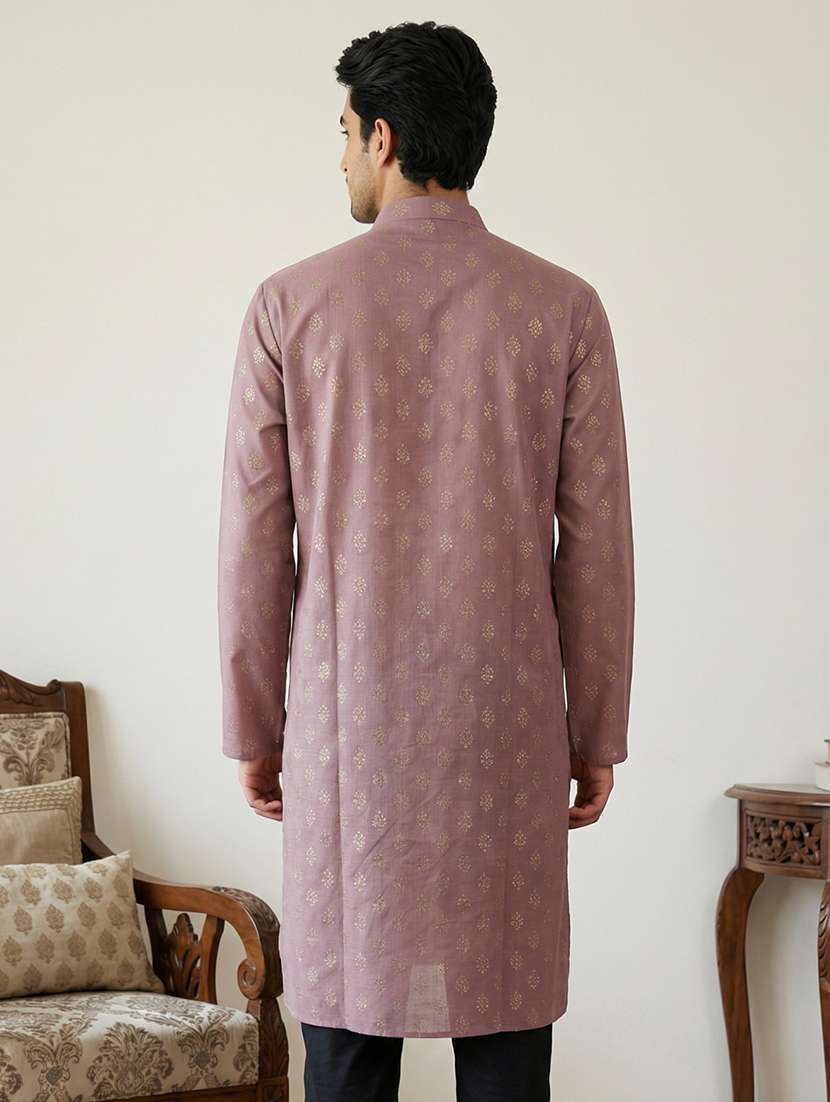 Men Printed Mandarin Neck Long Kurta - 22453634 -  Standard Image - 4