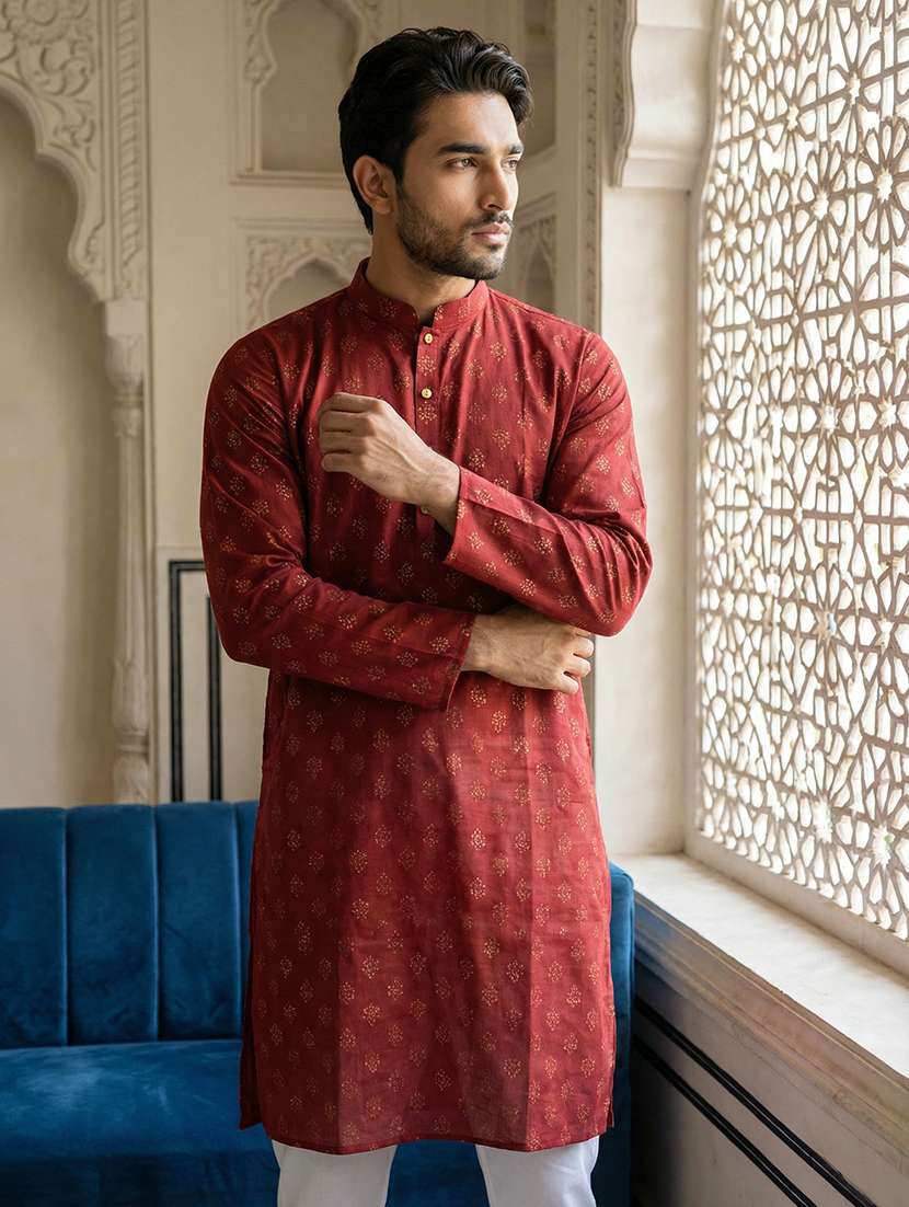 maroon cotton long  kurta - 22453635 -  Standard Image - 1