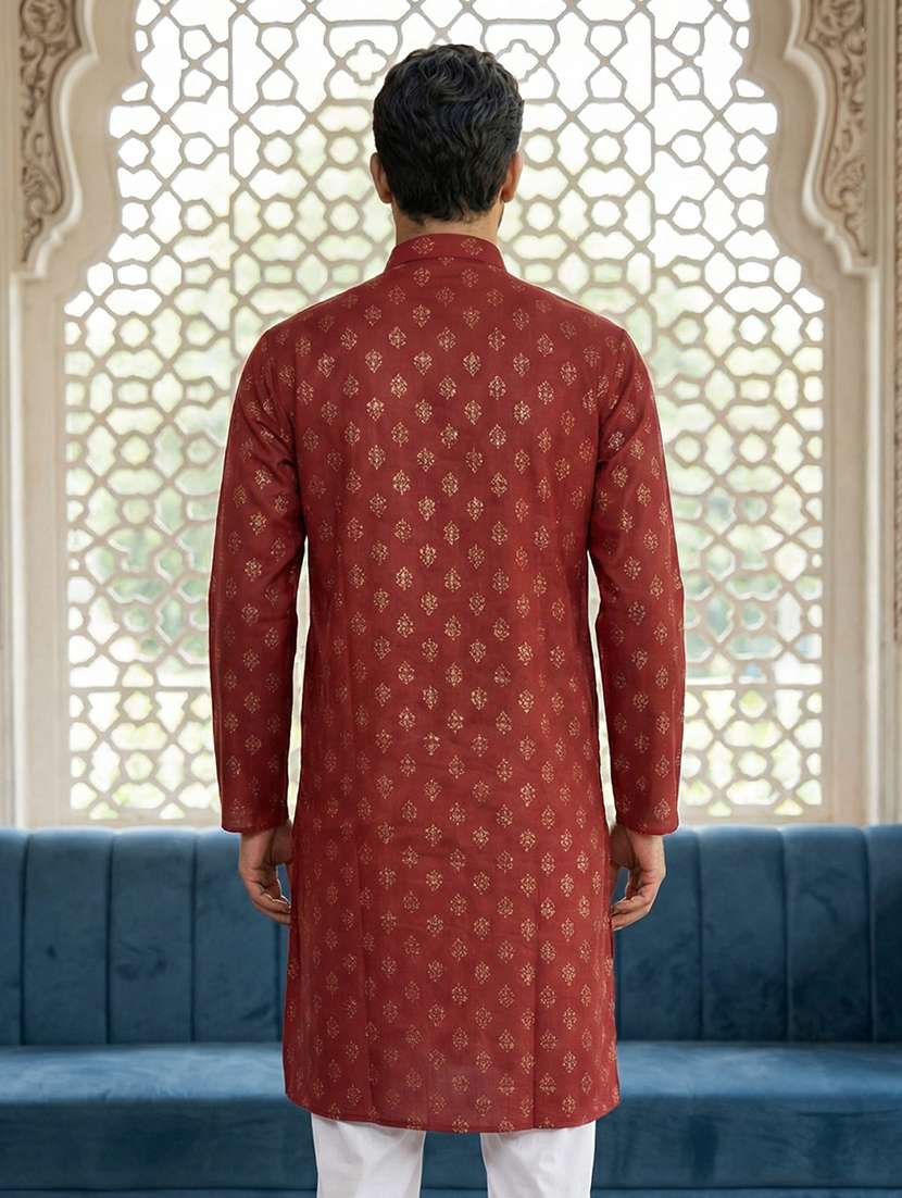 maroon cotton long  kurta - 22453635 -  Standard Image - 4