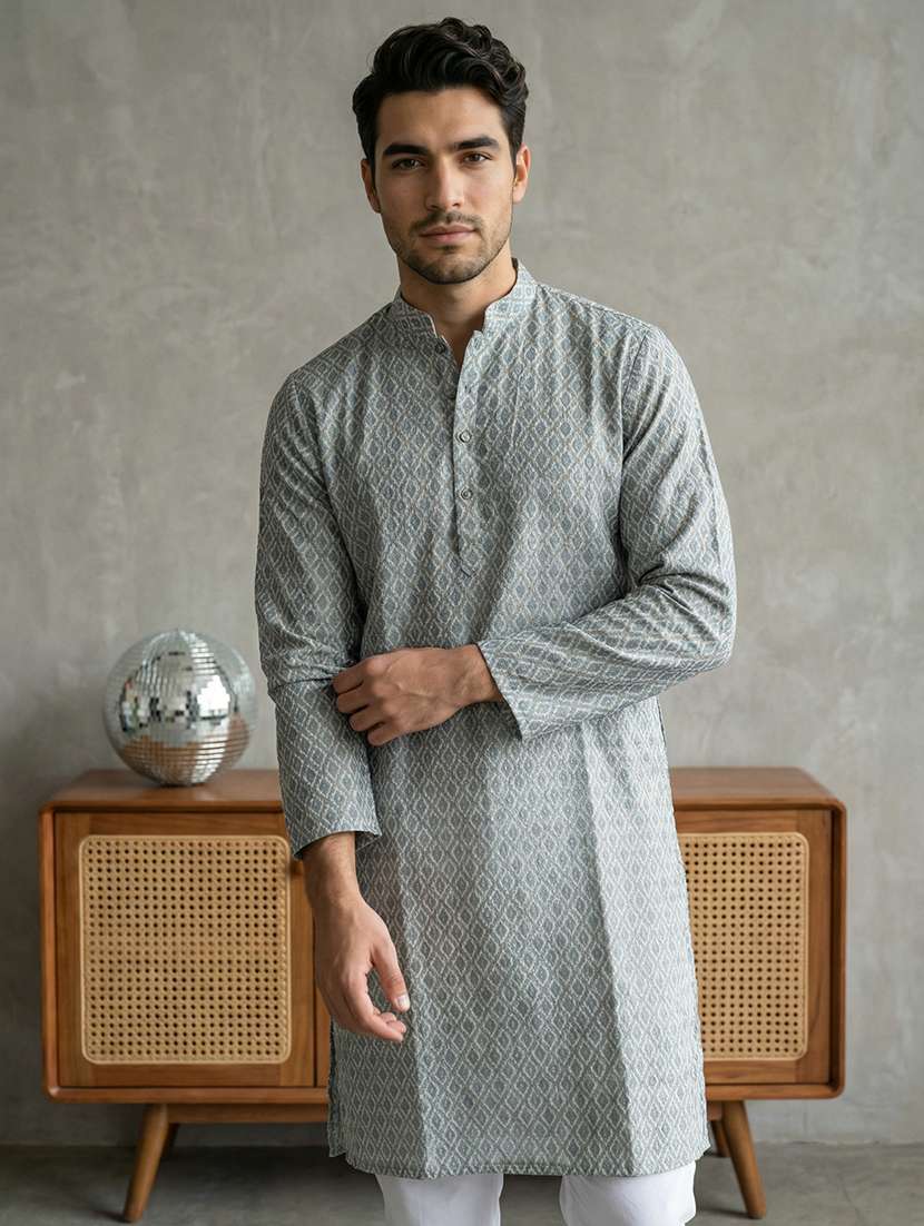 men printed mandarin neck long kurta - 22453636 -  Standard Image - 4