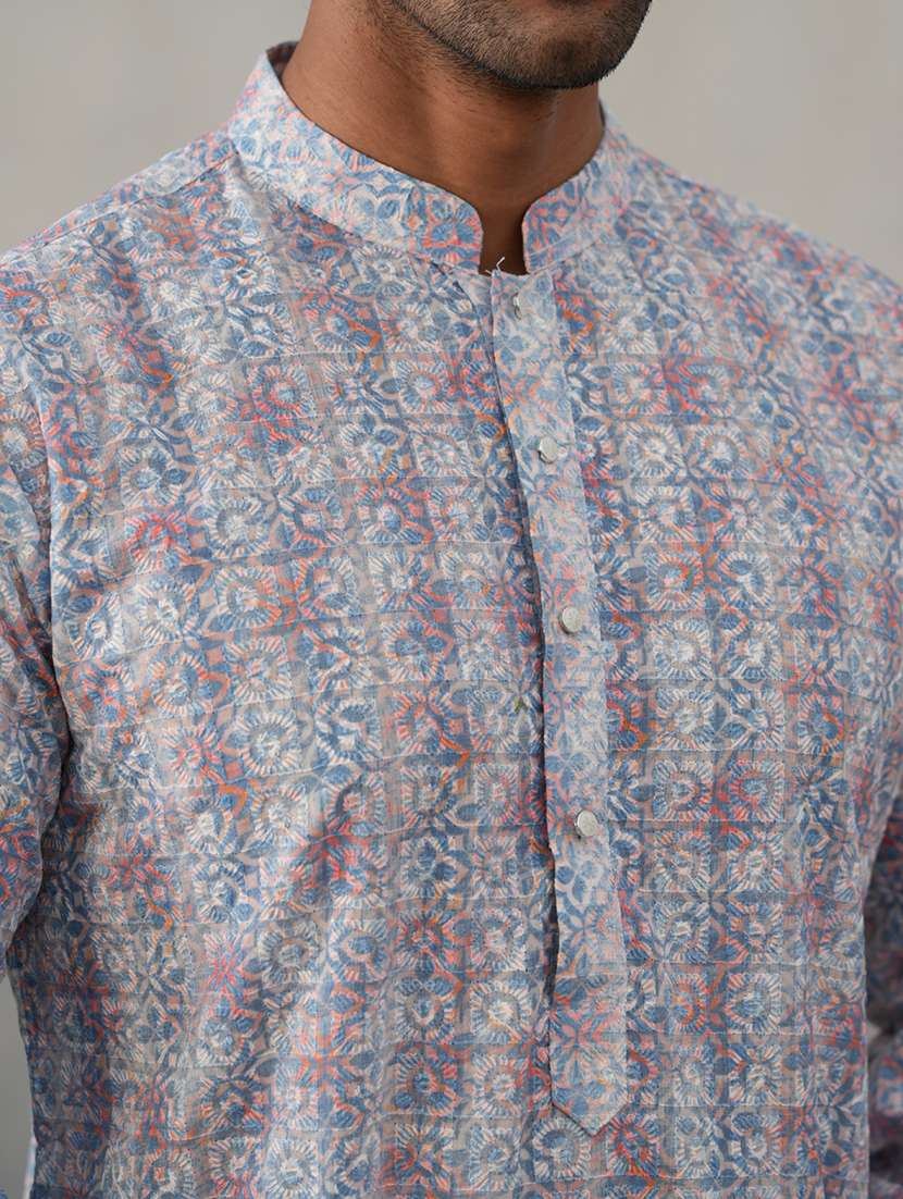 men printed mandarin neck long kurta - 22453643 -  Standard Image - 1
