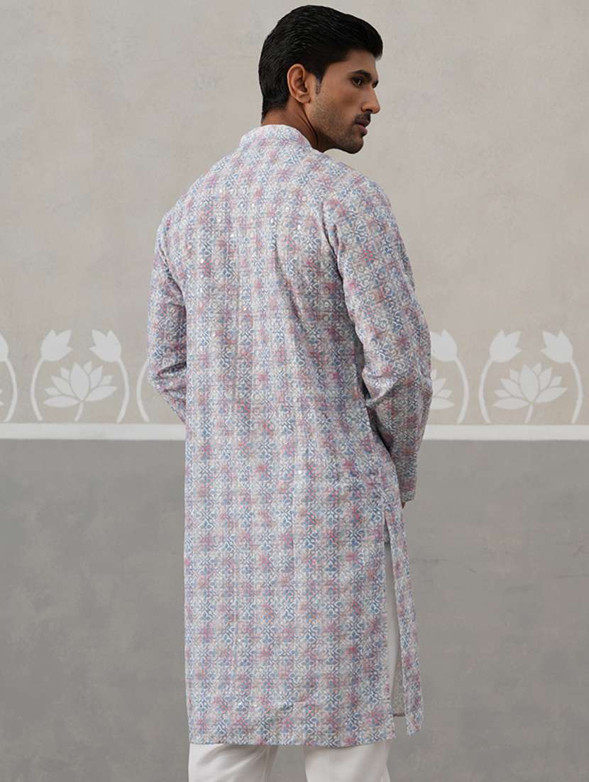 men printed mandarin neck long kurta - 22453643 -  Standard Image - 4